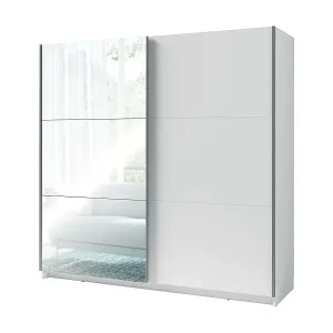 Kleiderschrank, Garderobe 200 cm mit 2 Schiebetüren und Spiegel - weiß - Kollektion ARSALA Neu Im Sortiment