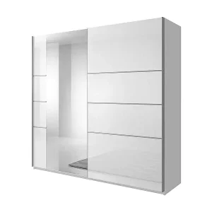 Sichere Zahlung Designerschrank mit 2 Türen 220 cm mit Spiegel. Farbe glänzendes Weiß. Kollektion EOS.