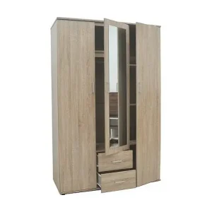 Kostenfreie Lieferung Kleiderschrank, Garderobe mit Spiegel aus der TOM Kollektion, 3 Türen 120 cm, eingebaute Garderobe in Sonoma-Eiche.