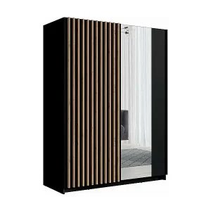 Schnäppchen Schwebetürenschrank mit Spiegel 200 cm - schwarz und Eiche - Kollektion STRANO