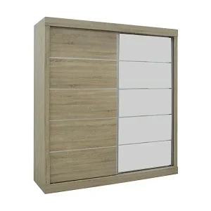 Kostenloser Rückversand Schrank MILS – 2 Schiebetüren mit Spiegel – Sonoma-Eiche – Skandinavischer Stil