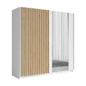 Solange Der Vorrat Reicht Schiebetürenschrank mit Spiegel 200 cm - Weiß und Eiche - Kollektion STRANO