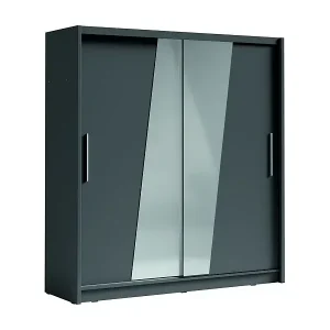 Schiebetürenschrank mit schrägem Spiegel 205 cm - Graphitgrau - Kollektion BAHIA Gratis Versand