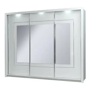 Abverkauf Schrank PANAREA mit 3 Schiebetüren, Spiegeln und LED, Chromfinish, modernes Design
