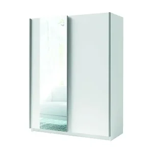 Schwebetürenschrank GOZU mit 2 Schiebetüren und Spiegel - Farbe Weiß - 150 x 198 x 62 cm Top-Angebot