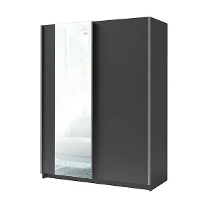 Schwebetürenschrank GOZU mit Spiegel - Farbe Graphitgrau - 180 x 198 x 62 cm Top-Angebot