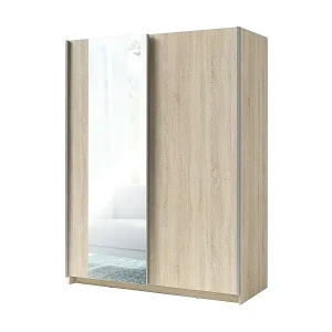 Must-Have Schrank GOZU mit 2 Schiebetüren und Spiegel - Sonoma Eiche Farbe - 180 x 198 x 62 cm