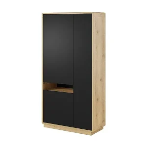 Designerschrank mit beleuchteter Nische aus der Kollektion VILLA. Farbe Eiche und Schwarz. Rabatt