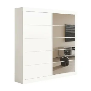 Super-Preis Kleiderschrank MILS, Schwebetürenschrank mit Spiegel in Weiß