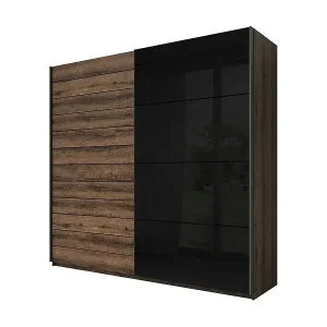 Schrank mit 2 Schiebetüren, 220 cm, in dunkler Eiche und Schwarz. Kollektion FLOYD. Beliebt