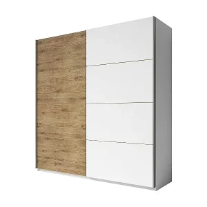 Zertifiziert Schwebetürenschrank 200cm in Eichen- und Weißfarbe. Kollektion FLOYD