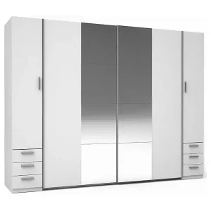 Neuheit Schrank mit 4 Türen, Spiegel und 6 Schubladen – STAR – Weiß – L264 cm