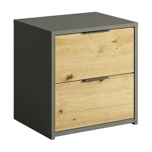 Billig Set von zwei Design-Nachttischen mit zwei Schubladen aus der IZO-Kollektion. Farben Anthrazitgrau und Eiche.