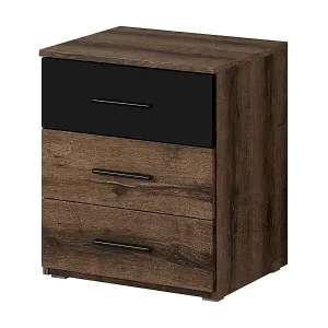 Nachttisch EOS – 3 Schubladen – Dunkle Eiche und Schwarz – Modernes Design Markenprodukt