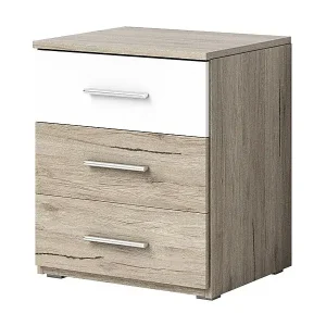 Nachttisch mit drei Schubladen, Kollektion EOS. Farbe: helles Eichenholz und weiß. Sichere Zahlung