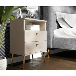 Nachttisch mit 2 Schubladen und Ablagefach - beige und goldene Metallbeine - Kollektion Aurora Bestpreis