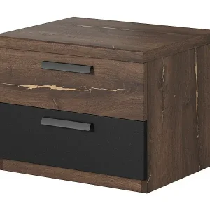 Nachttisch mit 2 Schubladen – Dunkle Eiche und Schwarz – Kollektion FOX Nur Für Kurze Zeit