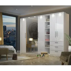 Komplette Garderobe der Kollektion MODULO in Weiß mit LED, Abschlusswänden und Regalpaketen inklusive. Expressversand