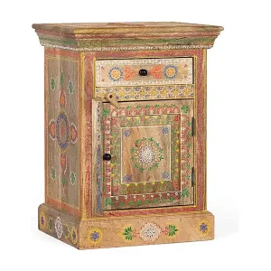 Must-Have Nachttisch aus Mangoholz gefertigt und handbemalt