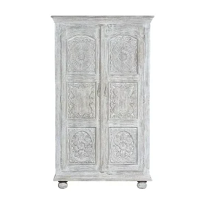 Expressversand Kleiderschrank aus gealtertem weißem Mangoholz 2 Meter