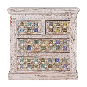 Kommode aus Mangoholz mit Keramikdetails Neuheit