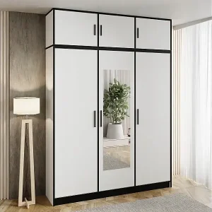 Zertifiziert Dreitüriger Schrank DIOR 157 3D WEISS mit Aufsatz