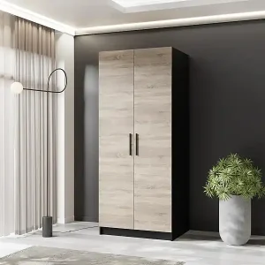 Zweitüriger Kleiderschrank GOLD 2D 78 Schwarz + Eiche Sonoma Solange Der Vorrat Reicht