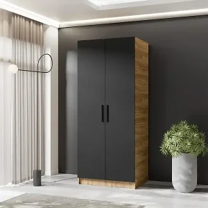 Zweitüriger Kleiderschrank GOLD 2D 78 Eiche Craft Gold + Schwarz Sofort Bestellen