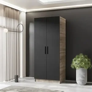 Zweitüriger Kleiderschrank GOLD 2D 78 Eiche Sonoma + Schwarz Garantierte Lieferung