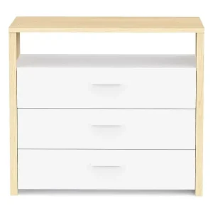 Kommode mit 3 Schubladen und 1 Nische, Dekor in Weiß und Eiche, L93 cm - HEVA Neuheit