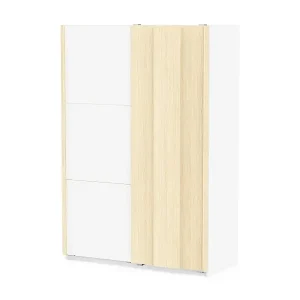 Schrank mit 2 Schiebetüren in Weiß und Eichenholz-Finish, L140,1 cm - HEVA Angebot