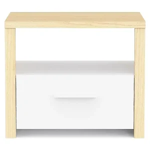 Kostenloser Rückversand Nachttisch mit 1 Schublade und 1 Nische, Dekor in Weiß und Eiche, L47,6 cm - HEVA