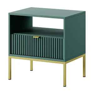 Elegante Nachttisch Nova – Design mit goldenem Griff, Geriffelte Front, Praktisch & Modern, 54x56x39 cm, Matt Labrador, Goldene Metallfüße Neu Im Sortiment
