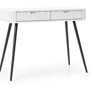 Sale Landhausstil Schminktisch "ZOVA", Konsolentisch, Schreibtisch mit Schubladen, geriffelte Fronten, Metallfüße, Schwarz, Weiss 103/80/49 cm
