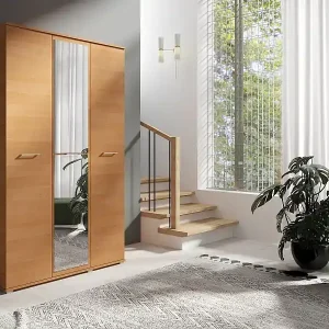 Zertifiziert Dreitrückige Drehtürenschrank SPIEGEL 120 cm × 200 cm ERLE | Regale + Kleiderstange