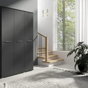 Aktuell Dreitrückige Drehtürenschrank 120 cm × 200 cm ANTHRAZIT | Regale + Kleiderstange