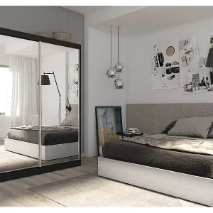 160 cm Kleiderschrank Darix mit Spiegel inklusive 2 Schiebetüren Schwebetürenschrank (Farbe: schwarz) Direktkauf