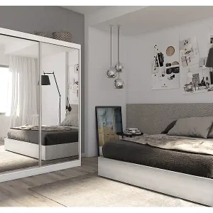 160 cm Kleiderschrank Darix mit Spiegel inklusive 2 Schiebetüren Schwebetürenschrank (Farbe: weiß) Gratis Versand