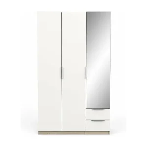 Kleiderschrank mit 3 Türen, 2 Schubladen und 1 Spiegel Ghost - L119,4 cm Begrenztes Angebot