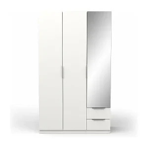 Knallerangebot Kleiderschrank mit 3 Türen, 2 Schubladen und 1 Spiegel Ghost - L119,4 cm