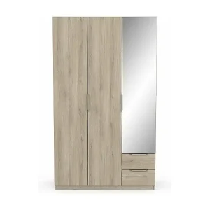 Highlight Kleiderschrank mit 3 Türen, 2 Schubladen und 1 Spiegel Ghost - L119,4 cm