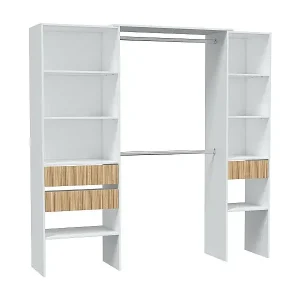 Kleiderschrank Donest, Schlafzimmermöbel, Kleiderbügel mit Regalen und 3 Schubladen, 196 x 40 x 187 cm, WeiÃŸ und Eiche Neu