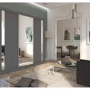 240 cm Kleiderschrank Gabo mit Spiegel inklusive 3 Schiebetüren Schwebetürenschrank (Farbe: graphit) Neu