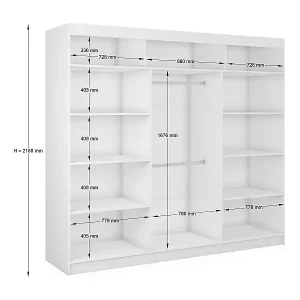 240 cm Kleiderschrank Gabo mit Spiegel inklusive 3 Schiebetüren Schwebetürenschrank (Farbe: weiß) Billig
