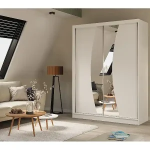 160 cm Kleiderschrank Vex mit Spiegel inklusive 2 Schiebetüren Schwebetürenschrank (Farbe: weiß) Jetzt Kaufen