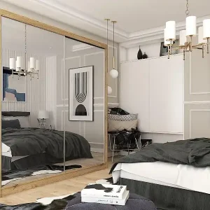 200 cm Kleiderschrank Darix mit Spiegel inklusive 2 Schiebetüren Schwebetürenschrank (Farbe: artisan) Preis Gesenkt