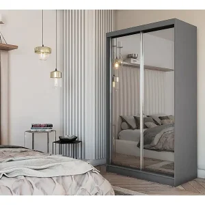 150 cm Kleiderschrank Darix mit Spiegel inklusive 2 Schiebetüren Schwebetürenschrank (Farbe: graphit) Top-Seller