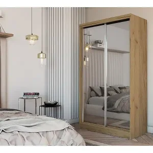 150 cm Kleiderschrank Darix mit Spiegel inklusive 2 Schiebetüren Schwebetürenschrank (Farbe: artisan) Mega-Angebot