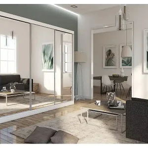 240 cm Kleiderschrank Darix mit Spiegel inklusive 3 Schiebetüren Schwebetürenschrank (Farbe: weiß) Kracherpreis