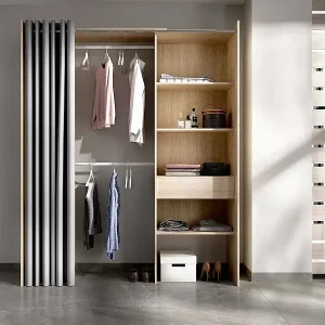 Heißes Angebot Kleiderschrank Dober, Rahmen für begehbaren Kleiderschrank mit Vorhang, Offene Garderobe, 160x50h205 cm, Eiche